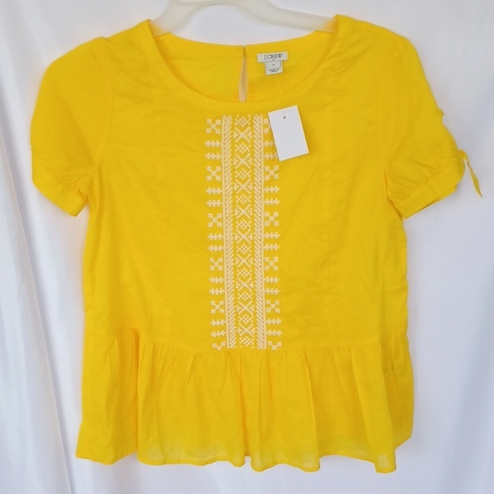 J.Crew yellow blouse,  NWT, Embroidered,  cross stitch,  sz 2